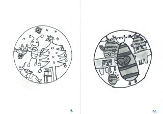 A je tu druhá vlna prací dětí ze ZŠ a MŠ Kounov! Na obrázcích najdete včelky zdobící stromeček, stavící sněhuláky,...